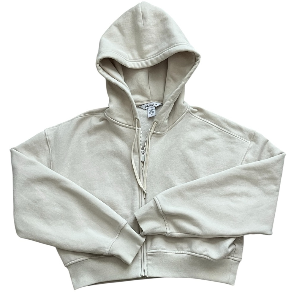 Athleta Forever Fleece Crop Full Zip Hoodie - Bone - Size XS